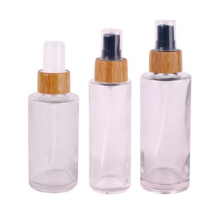 Hot sale 100ml 120ml cosmetic perfume glass spray bottle with bamboo spray mist