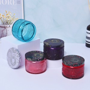 luxury 100ml color embossed glass candle jars with tin lid for candle making