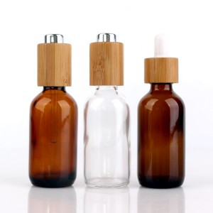 round 50ml clear amber essential oil glass bottle with wood lid
