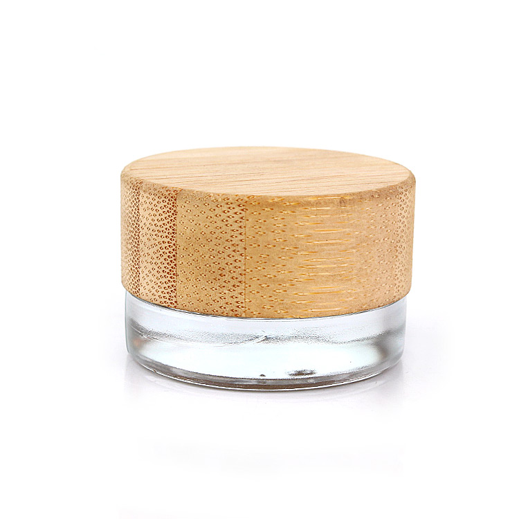 Pot cosmétique en verre de crème pour les yeux mini 7ml 7g clair personnalisé en gros avec couvercle en bois de bambou