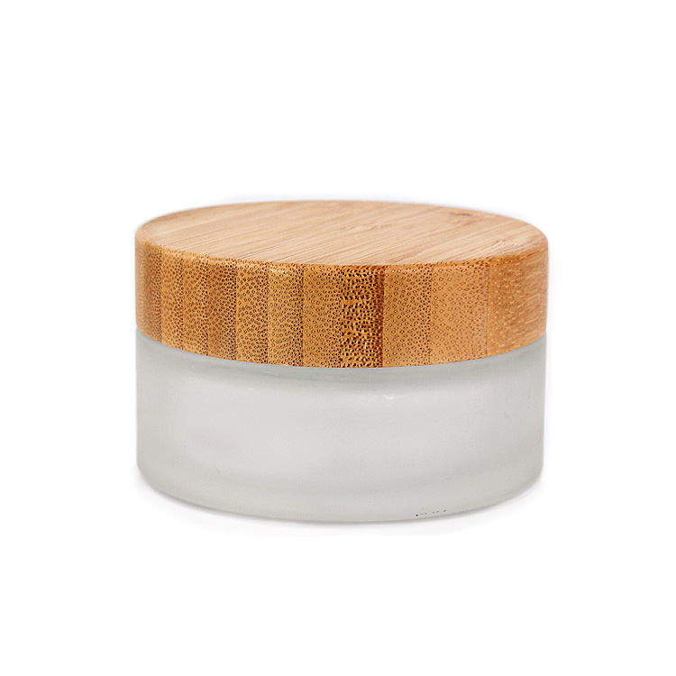 Cosmetic Packaging 100ml frosted glass cosmetic cream jar with wooden lid