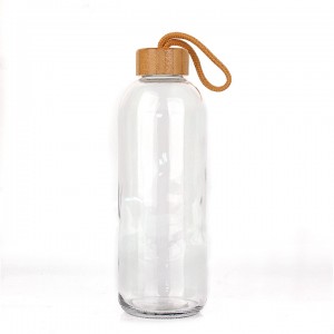 Eco friendly 34ounce 1000ml clear sports drinking water glass bottle with bamboo lid