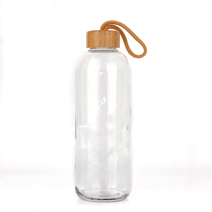 Bouteille en verre d'eau potable de sport transparente de 34 onces et 1000 ml avec couvercle en bambou