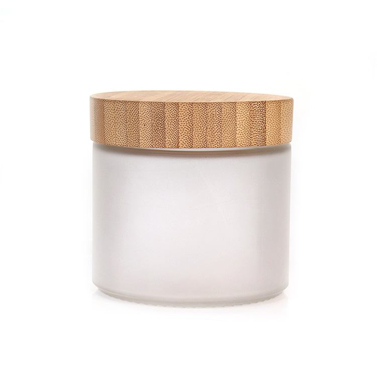 Pot à épices de stockage en verre dépoli rond de haute qualité 14 oz 420 ml avec couvercle en bois de bambou