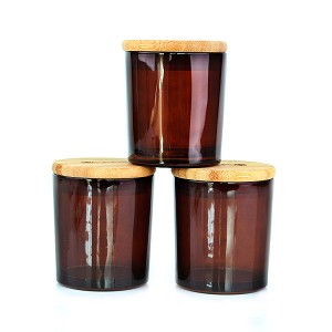 High quality empty 200ml Amber Heat Resistant Glass Candle Jar for candle making with bamboo lid