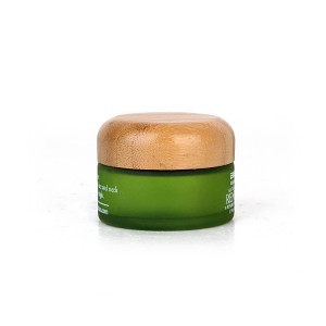 Luxury 50ml cosmetic packaging frosted green glass cosmetic cream jars container with bamboo lids