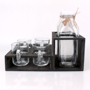 30oz Square glass milk bottle with glass cup set wholesale