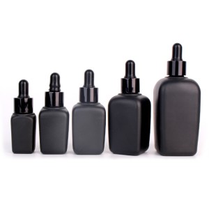 Refillable 10ml 30ml 50ml 100ml 1oz Square matte black glass dropper bottle for essential oil serum cosmetic e liquid