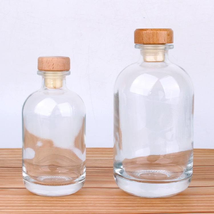 high quality round 250ml 500ml wine/liquor glass bottle with synthetic cork stopper