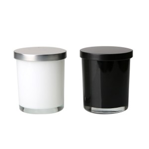 200ml 300ml Glossy White black Glass Candle Jar for Candle Making with Metal Lid