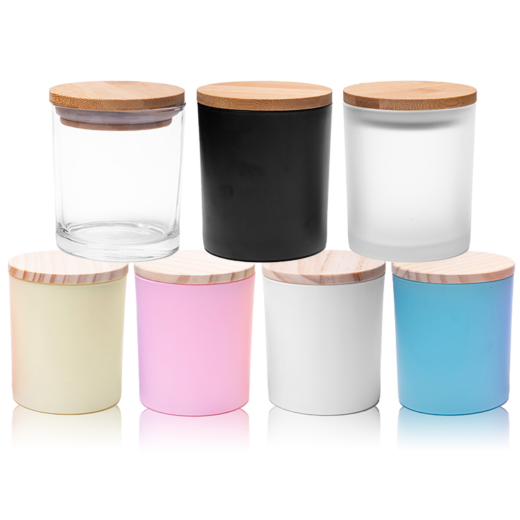 Frosted Matte Glass Candle Vessel Jars with Wooden Lid 7oz for candle making