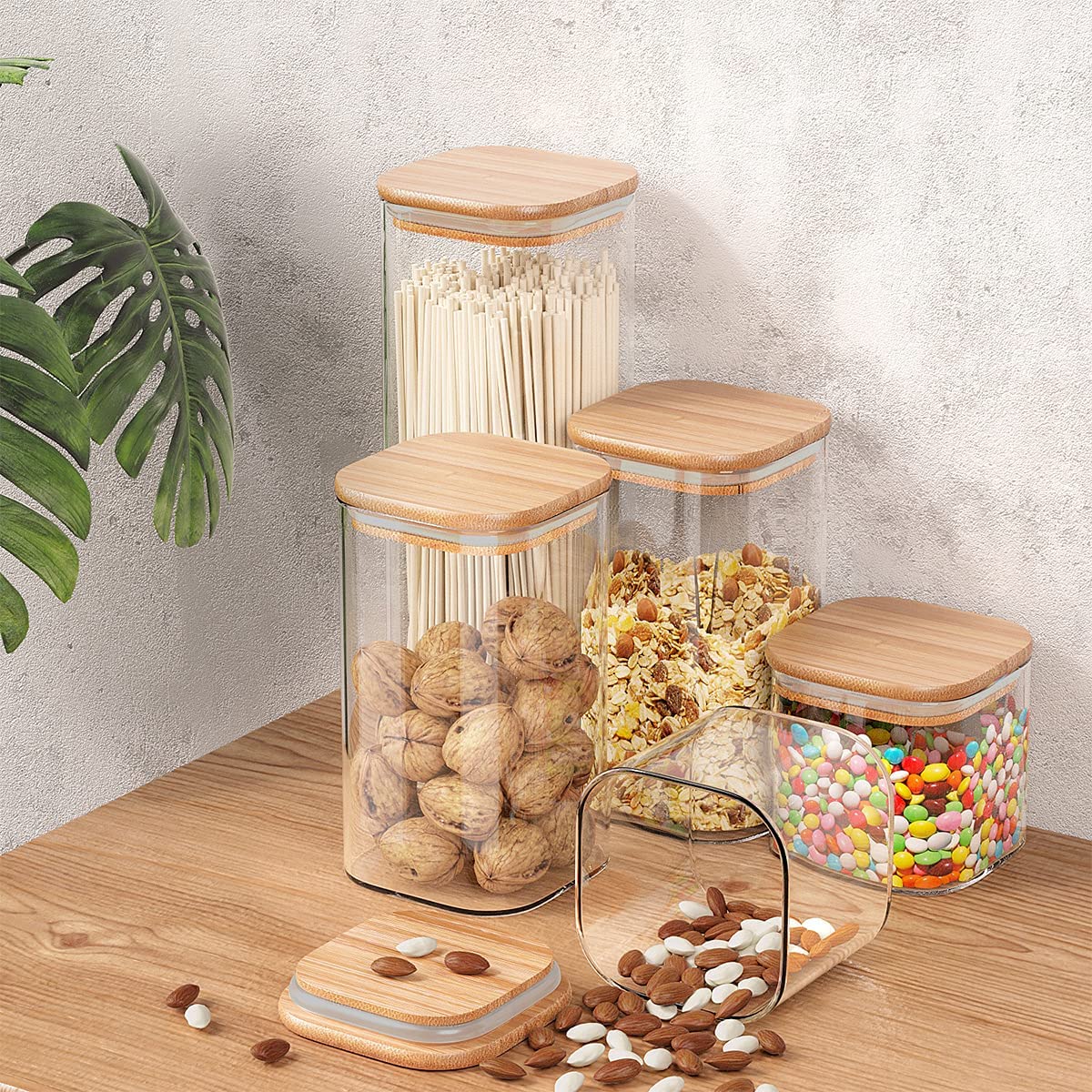 Food Storage Containers With Bamboo Lids Clear Airtight - Temu