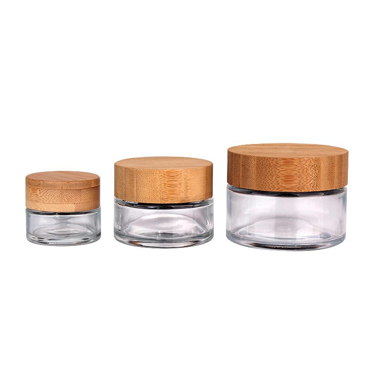Wholesale glass cream jars with bamboo lids