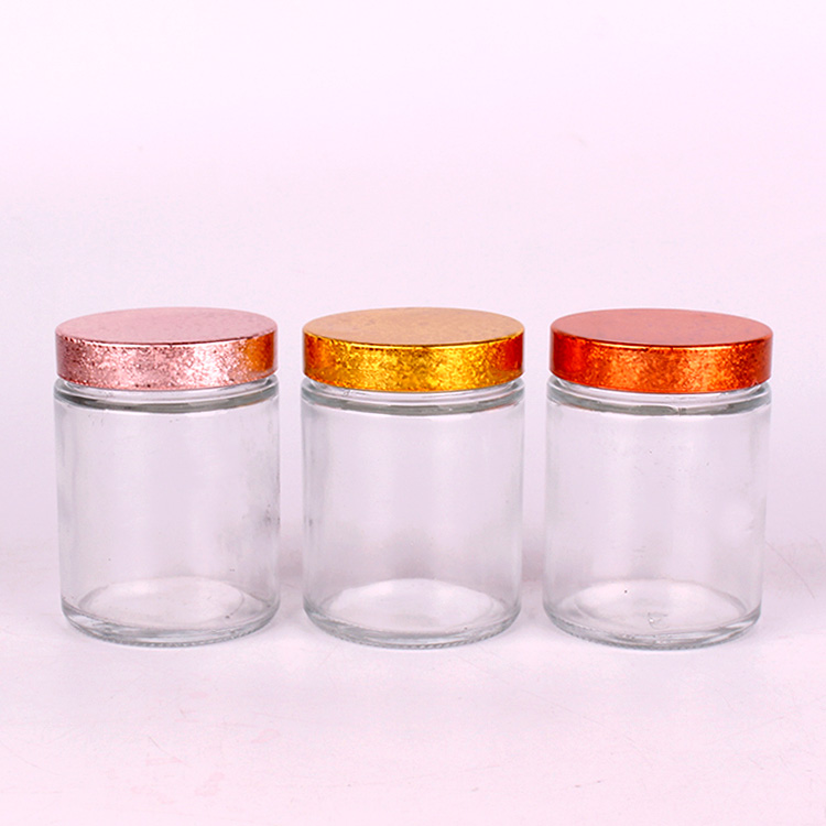 wholesale 1oz 2oz 3oz 4oz straight side wide mouth glass food storage jar with shinny plating lid Featured Image