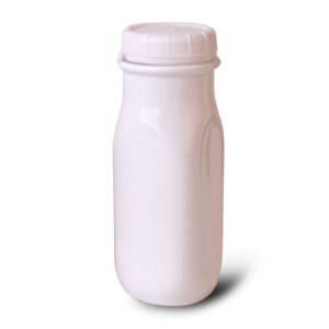 blanc 8 oz bouteille en verre de lait carré avec couvercle en plastique