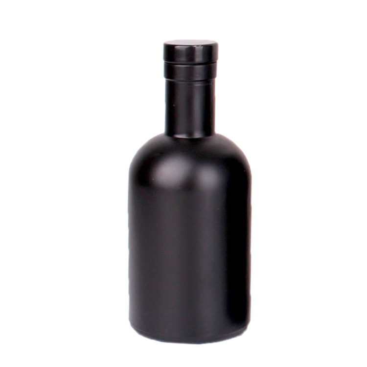 200ml matte pusingan botol wain kaca vodka hitam dengan penyumbat