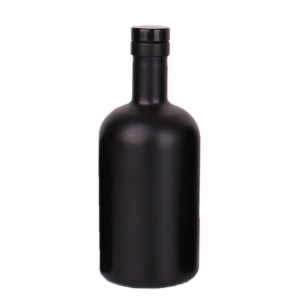 Bouteille en verre de liqueur de whisky vodka noire de luxe de 375 ml avec bouchon en caoutchouc