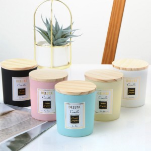 200ml 300ml blue pink black frosted glass candle jar container with wooden lid