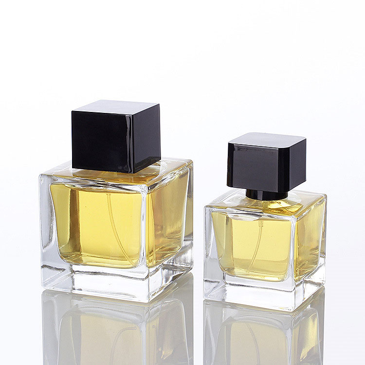 Luxury 50ml 100ml Refillable Clear Glass Spray Perfume Bottle High Quality Empty Perfume Atomizer Bottle black cap