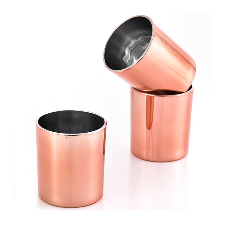 Luxury electroplated 200ml 300ml 400ml Rose gold glass candle jar vessel container for candle making gift