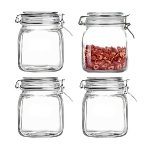 32 Oz square Wide Mouth glass mason Storage Canister Jars with airtight clip Lids for Pickle Canning Cereal kitchen storage