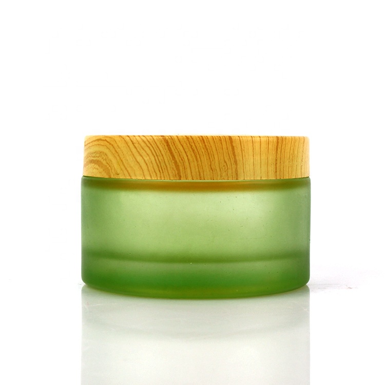 Pot de crème cosmétique pour le visage en verre dépoli vert vide de 200 ml avec couvercle à vis hermétique