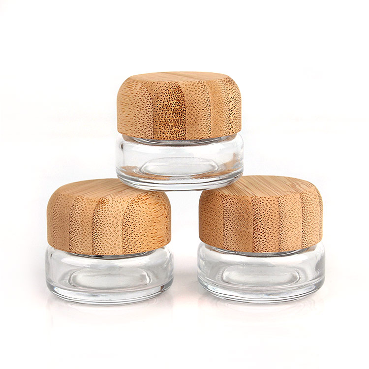 High quality clear 20ml round glass cream cosmetic jar with bamboo wood lid
