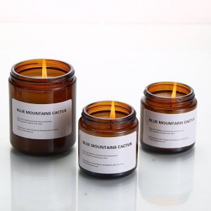 Custom design empty 3.4oz 8oz amber cylinder round glass jars with metal lid for candle making