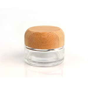 China fectory direct high quality clear round 25g bamboo lid glass cream cosmetic jar container