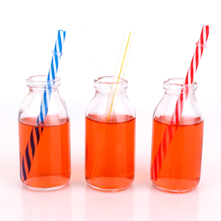 100ml Glass drinking bottle beverage bottles with straw