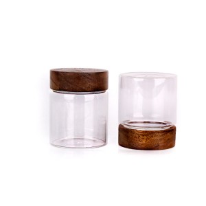 340ml borosilicate food grade round glass storage jar with screw wooden lid