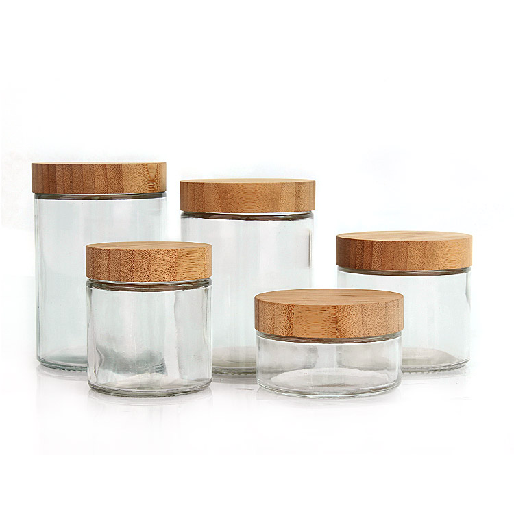 420ml 660ml 730ml clear round Airtight glass food storage jar with bamboo lid