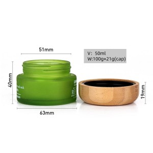 50ml cosmetic packaging frosted green glass cosmetic cream jars with bamboo lid