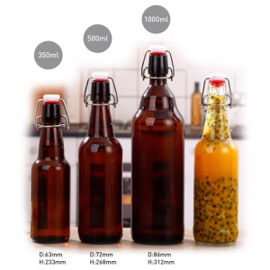wholesale reusable 350ml 500ml 1000ml amber Swing Top Flip Top Glass oil wine beer juicer drinking Bottles