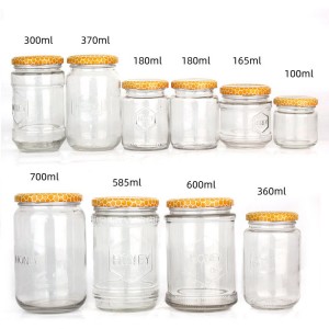 165ml 180ml 370ml 600ml clear honey jam glass food storage jar with metal lid