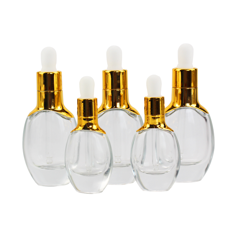 15ml 30ml clear Oval Shape Thick Bottom essential oil cosmetic essence skincare serum massage oil glass dropper bottle Gold Ruber Pipette Dropper lid 1oz 0.5oz