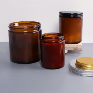 wholesale amber glass candle jar with lids