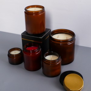 wholesale amber glass candle jar with lids