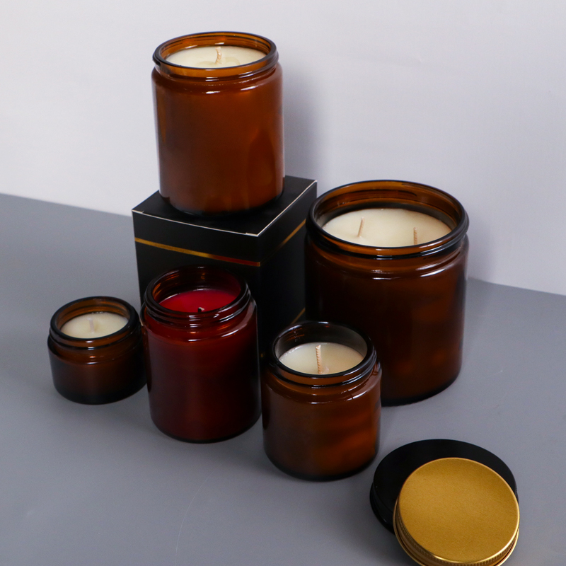 wholesale amber glass candle jar with lids Featured Image