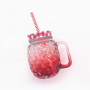 wholesale 480ml pineapple drink glass mason jar with handle