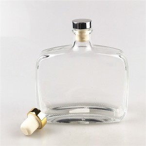 330ml flat shape glass liquor bottles with cork lid