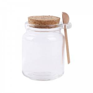 250ml round glass jar for honey storage with wood spoon