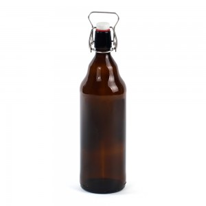 1L bärnstensfärgade ölflaskor i glas med svängtopp