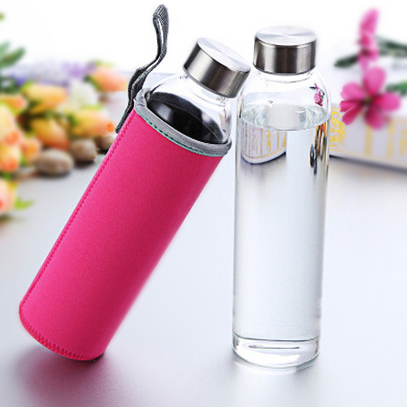 custom 500ml borosilcate glass water bottle with steel cap Featured Image