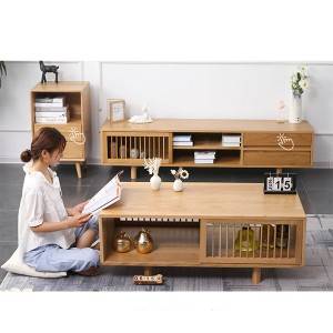 Nordic prosty stolik kawowy z litego drewna dębowego, małe mieszkanie meble do salonu #0009
