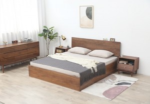 Severoamerické importované masivní dřevo Černý ořech Nordic Double High Box Storage Moderní jednoduchá japonská srubová postel 0025