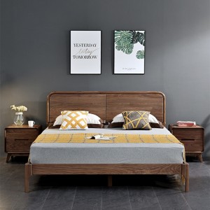 North American Black Walnut All Solid Wood Double 1.8 Nordic Master Bedroom Log Wedding Bed 0006