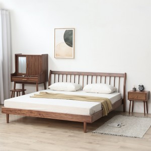 North American Black Walnut Ienfâldige massyf hout Noardske styl meubels Japansk Tatami Single Bed 0003
