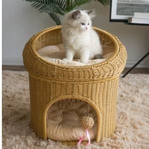 Four seasons universal woven pet litter double-layer cat litter cat villa semi-enclosed rattan cat litter