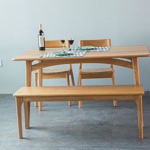 Mesa de comedor rectangular doméstica de patas redondas de madeira maciza nórdica 0283